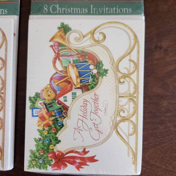 Lot of 2 Vintage American Greetings Christmas Invitations Sleigh with Presents - Picture 2 of 6